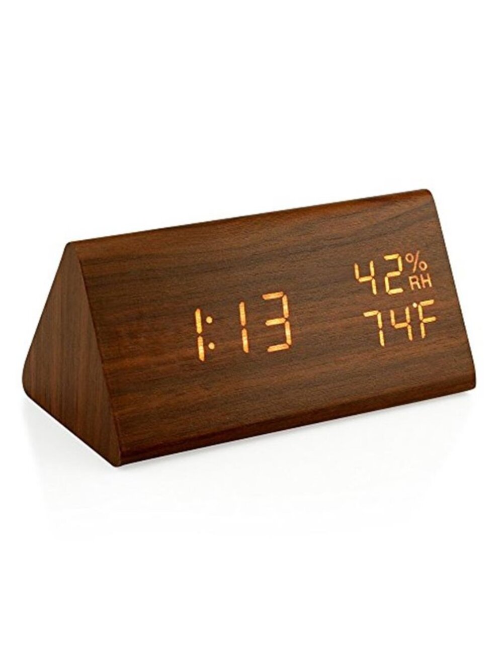 Wooden LED Alarm Clock Digital Bedroom Desk Clock USB Temperature Humidity